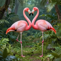 a detailed pink flamingo in a lush jurassic landscape, hyper realistic art, 4 k, hyper realistic, coherent design, symmetrical, vivid colour, trending on art station, in the style of pi - slices, complementary colour, golden ratio, detailed, sharp lines, intricate, rainbow shift, in unreal 3 d engine, ray tracing, octane render