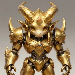 a highly detailed illustration of gentle colossal golden horned greek mechanical giant, with cute doting eyes, intricate, elegant, highly detailed, centered, digital painting, artstation, concept art, smooth, sharp focus, league of legends concept art, wlop.