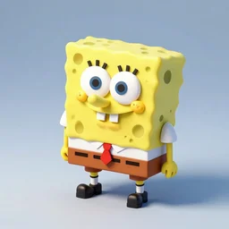 Matte 3d low poly icon of Spongebob pogging, lat lighting, isometric 3d render,