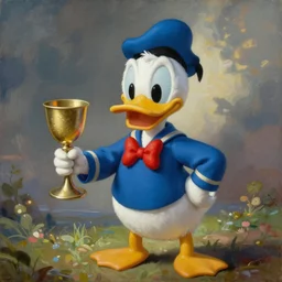 queer Donald Duck with a chalice, soft focus,  Adrian Ghenie painting