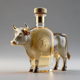 a luxury tequila bottle in the shape of a cow, luxury tequila logo, ray tracing, 3 d render