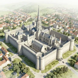 Digital art of a large medieval capital with a citadel, bird's eye view Marc Simonetti Peter Zumthor