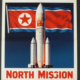 [North Korean space mission, 1950 poster, very detailed, cinematic lighting, matte, sharp, photography]
