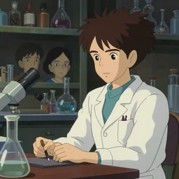 a very dull interior shot still from ponyo ( 2 0 0 8 ) of a scientiest alone in his lab. close up on the faces, perfect art, grimdark, trending on pixiv fanbox, painted by studio ghibli