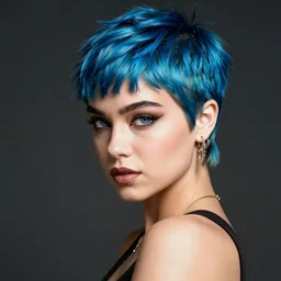 photo of young cute punk woman with blue pixie cut posing, ana de armas
