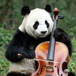 a giant panda playing cello