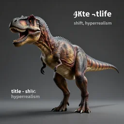 “ a photo of a real - life the tyrannosaurus, studio lighting, high detail, 4 k, title - shift, hyperrealism ”
