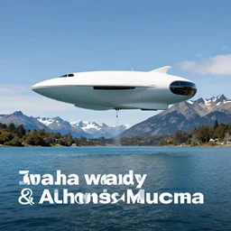 award winning photo of a patagonia lake. a white spaceship by zaha hadid and alphonse mucha is taking off peacefully over it. 4 k