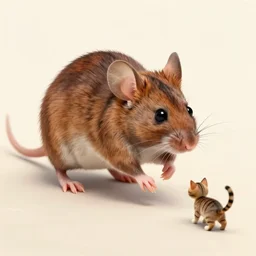huge mouse running from tiny cat