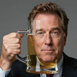 stephen colbert face in a clear beer stein, 8 k, ultra realistic details