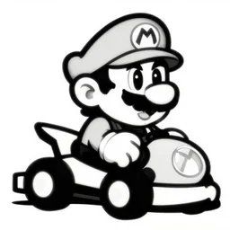 vector mario kart, black and white