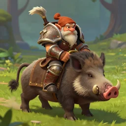 WoW classic screenshot of a gnome riding a wild boar, the gnome wears silly T7 armor
