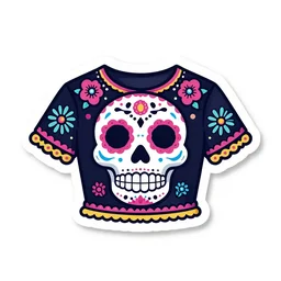 mexican day of the dead, sticker style art, white background, trending on artstation, greg rutkowski, crop top, intricate