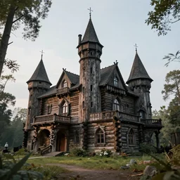 a gothic castle made of logs — n 3