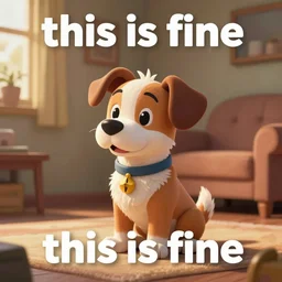 cartoon dog 🐕 🐶 🐩, meme, this is fine, room is on 🔥, 🏡, don rosa, carl barks style