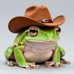 an amazon tree frog wearing a cowboy hat, a macro photograph, shutterstock contest winner, uhd image, shiny eyes, macro photography