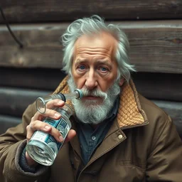 joe biden as a homeless russian drinking vodka