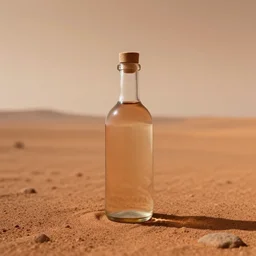 symmetrical photo of bottle standing on mars