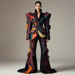 full body portrait of very beautiful model, in an outfit made by balenciaga, photo by greg rutkowski, high fashion, androgyn beauty, intricate detail, elegance, sharp shapes, soft lighting, vibrant colors, masterpiece