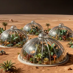 glass agriculture domes on the surface of Mars, seen from space, lush crops, Jessica Rossier color scheme, matte painting by Ruan Jia and Syd Mead, featured in artstation, sci-fi, octane render, cinematic, elegant, intricate, 8k, HDR