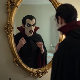 a vampire watching a mirror