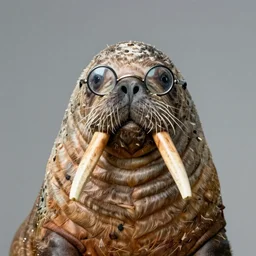 zoology portrait of a walrus wearing round glasses like john lennon by jean - baptiste monge