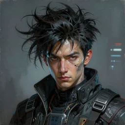 portrait painting of a cyberpunk technician with crazy hair, sharp focus, award - winning, trending on artstation, masterpiece, highly detailed, intricate. art by josan gonzales and moebius and deathburger