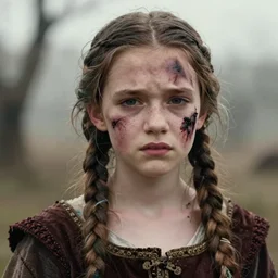 sixteen year old, pretty medieval girl with a large, ugly dark stain covering half her face, unhappy expression, fantasy art, highly detailed, realistic