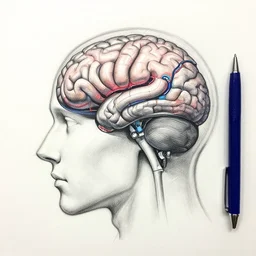 a ballpoint pen sketch of a digital brain being removed from a patients head. futuristic, inspiration taken from ghost in the shell!! highly detailed rendering