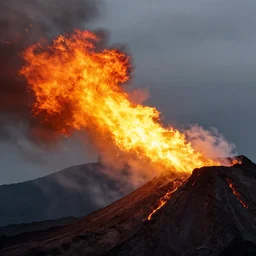 dragon spitting fire flame at the edge of volcano