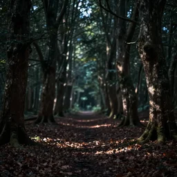 ancient forest, empty, dark theme, unfocused, hd, night, night!!, blurry