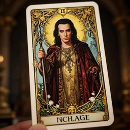 tarot card of nicholas cage, fairy tale, stunning, surrounding cinematic light, hyper detailed, ornate and intricate, 4 k cinematic octane render