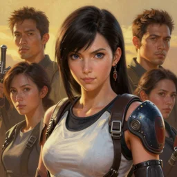 tifa lockhart portrait, atmospheric lighting, painted, intricate, volumetric lighting, beautiful, golden hour, sharp focus, ultra detailed, by leesha hannigan, ross tran, thierry doizon, kai carpenter, ignacio fernandez rios