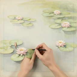 sketched, renaissance offhand by valerio olgiati, by scarlett hooft graafland. a peaceful installation art that shows a pond with water lilies floating on the surface. the colors are soft & calming, & the overall effect is one of serenity & relaxation.