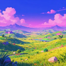 a vibrant landscape in the style of synthwave