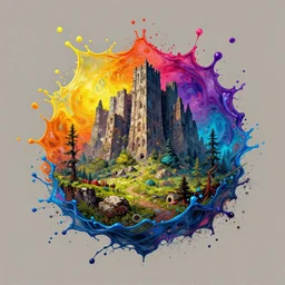 landscape unstable reality splash art graphic design color splash high contrasting art, fantasy, highly detailed, rule of thirds art by greg rutkowski