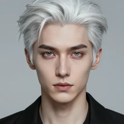 portrait of 4 0 - year - old man with white hair with a pale complexion, pointed face and grey eyes, clear smooth face, no beard wearing black clothes, hyper realistic face, beautiful eyes, character art, art by artgerm lau and wlop and and ilya kuvshinov and john singer sargent, hyperdetailed, cryengine, trending on artstation, digital art