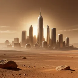 sci - fi city skyline on mars, detailed, cinematic, professional photo, backlighted