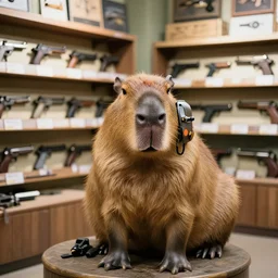 capybara in gun store,