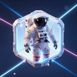 symmetry!! indian astronaut prince of technology, solid cube of light, hard edges, product render retro - futuristic poster scifi, lasers and neon circuits, brown skin handsome indian prince, intricate, elegant, highly detailed, digital painting, artstation, concept art, smooth, sharp focus, illustration, dreamlike, art by artgerm