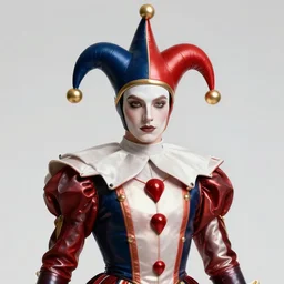 front shot of a court jester!!!! character, by artgerm greg rutkowski, polished, glossy, holographic metallic, bionic futurism, robotic cyborg, 8 5 mm f 1. 8, ominous elegant luminous intricate quartz highly detailed concept, polygonal shards, artstation sharp focus ray tracing cinematic masterpiece fine portrait
