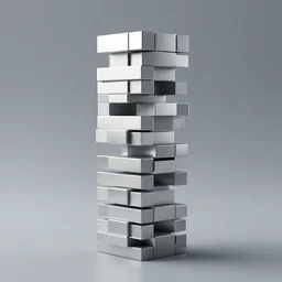 less blocks stacked like jenga for all direction, like contemporary sculpture, simple, silver steel, trending on behance, keyshot 1 1