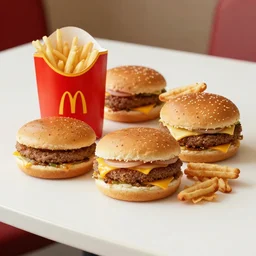 mcdonalds colorful pattys, commercial photograph taken on table