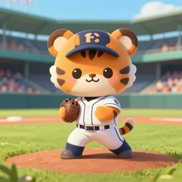cute little anthropomorphic tiger baseball pitcher, tiny, small, short, baseball uniform cute and adorable, pretty, beautiful, baseball stadium, dnd character art portrait, matte fantasy painting, deviantart artstation, by jason felix by steve argyle by tyler jacobson by peter mohrbacher, cinema
