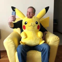 My Welsh dad accidentally taking a selfie while sitting on pikachu shaped armchair