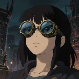a young girl with bangs and wearing steampunk googles looking to the sky, cinematic lighting, dramatic atmosphere, studio lighting delicate features finely detailed perfect art, at an ancient city, gapmoe yandere grimdark, trending on pixiv fanbox, painted by greg rutkowski makoto shinkai takashi takeuchi studio ghibli
