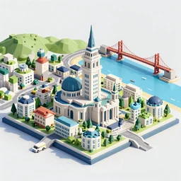 a beautiful city in france, majestic san francisco bay area beaches, isometric 3 d voxel