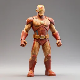 wooden sculpture of omni - man, wide shot, vibrant color details, zbrush, hyper realistic, golden ratio, macro lens, unreal engine, octane render, symmetri