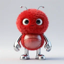 3 d render of completely red hairy friendly antropomorphic cartoony creature wearing chrome shades, without nose, full body, simple, cute, white background, unreal engine 5 hdr