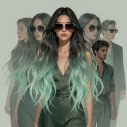 muted vaporwave ombre. double exposure, druid of creativity wearing oversized euro sunglasses, flowing hair, beautiful character fashion design, by josan gonzalez and paul lehr and david heskin and seb mckinnon and jared s. merantz and alex grey, hi - fructose, 8 k, digital matte painting